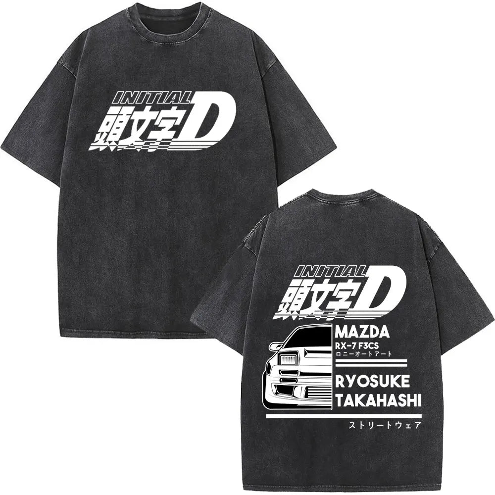 Anime Initial D Drift AE86 lavé Vintage imprimé T-shirt RX-7 R34 horizon GTR JDM T-shirts hommes Harajuku confortable surdimensionné T-shirts