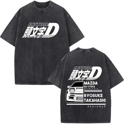 Anime Initial D Drift AE86 lavé Vintage imprimé T-shirt RX-7 R34 horizon GTR JDM T-shirts hommes Harajuku confortable surdimensionné T-shirts