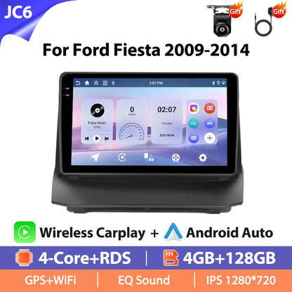 Autoradio Hikity 9 pouces 4G pour Ford Fiesta 2009-2014, lecteur multimédia vidéo, Carplay, Android Auto, 8 cœurs, WIFI, 4G, GPS, Mirrorlink, BT