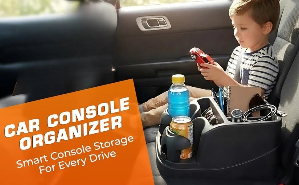 Boîte de rangement pour accoudoir de console de voiture, organisateur de compartiment de siège de voiture avec 2 porte-gobelets réglables pour camions, pour le rangement et l'organisation