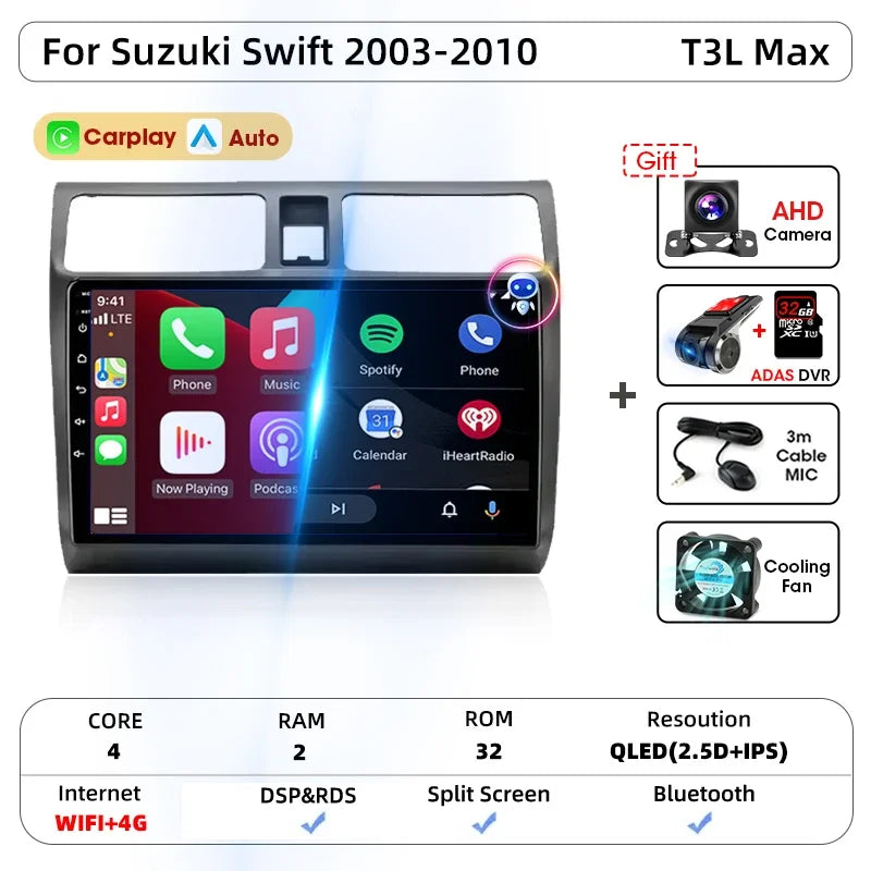 Srnubi autoradio pour Suzuki Swift 2003 2005 2006 2007 2008 2009 2010 sans fil Carplay Android Auto lecteur multimédia de voiture 2 Din