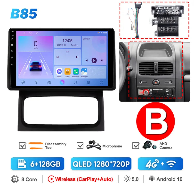 QSZN pour Renault Clio2 BB CB MK2 2001 - 2006 Android 13 autoradio lecteur vidéo multimédia CarPlay Auto 4G unité principale Navigation