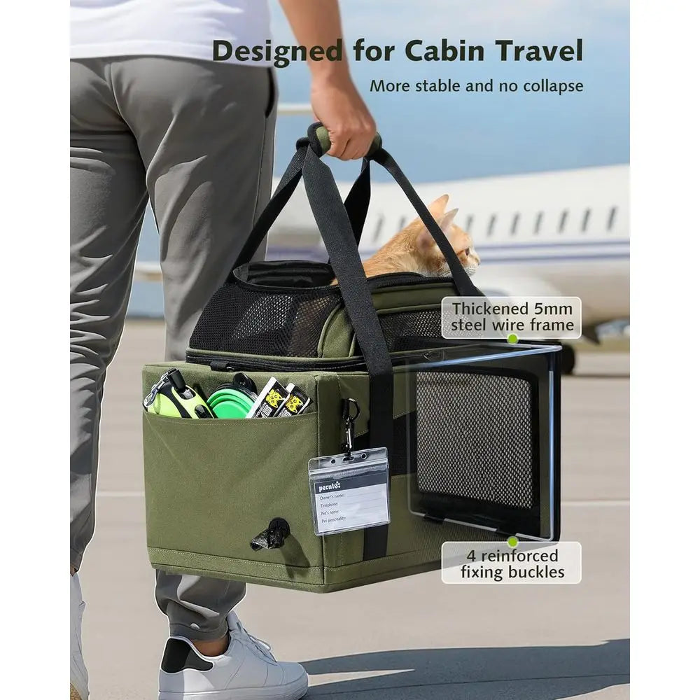 Pecute – porte-animaux extensible pour chiens et chats, approuvé par la compagnie aérienne, respirant, doux, avec fermetures éclair de verrouillage, sac de voyage pour animaux de compagnie pour S