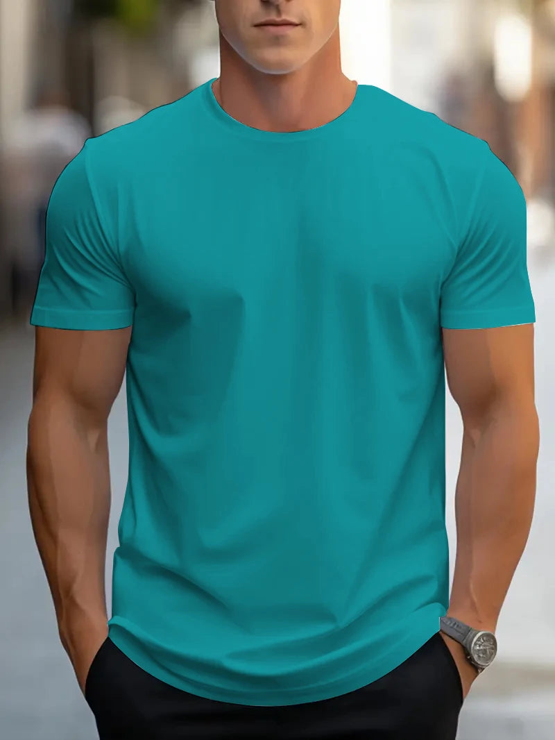 T-shirt d'été à manches courtes et col rond pour hommes, design de couleur unie, à la mode et simple, décontracté, polyvalent au quotidien, tissu doux