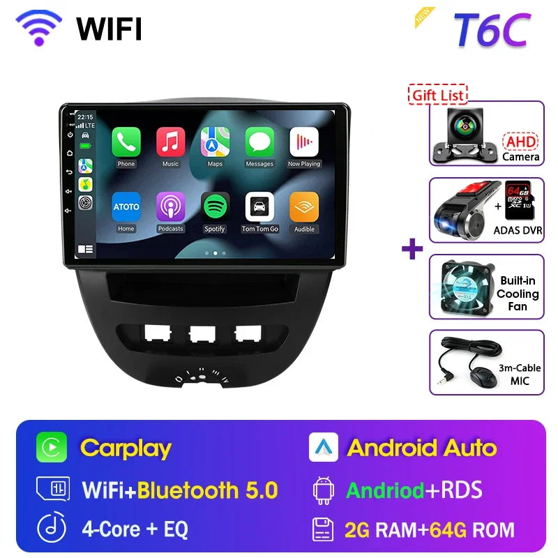 Srnubi Qualcomm 8 Core autoradio pour Peugeot 107 Toyota Aygo citroën C1 2005 - 2014 2 Din lecteur multimédia Android Carplay