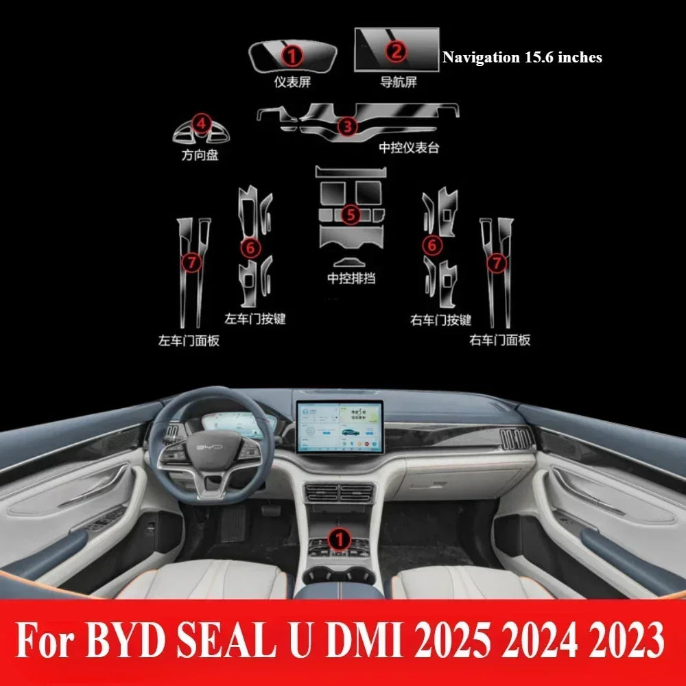 Film Transparent en TPU pour accessoires d'intérieur BYD SEAL U DMI 2025 2024 2023, panneau d'engrenage, Console centrale GPS, autocollant de Protection PPF