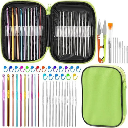 Ensemble de 54 aiguilles à crochet, aiguilles à tricoter, aiguilles émoussées, kit de marqueurs de mailles avec étui de rangement, outils de tricot à la main DIY
