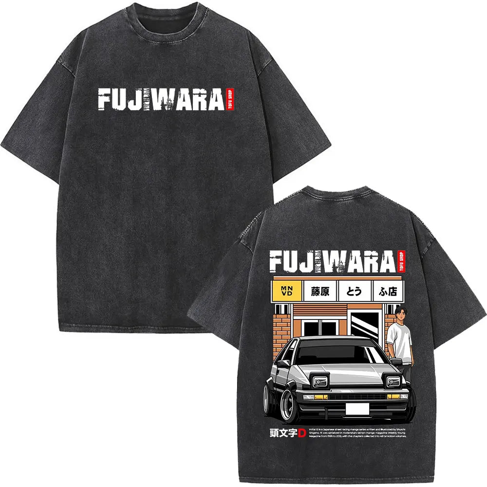 Anime Initial D Drift AE86 lavé Vintage imprimé T-shirt RX-7 R34 horizon GTR JDM T-shirts hommes Harajuku confortable surdimensionné T-shirts