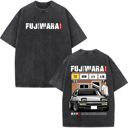 Anime Initial D Drift AE86 lavé Vintage imprimé T-shirt RX-7 R34 horizon GTR JDM T-shirts hommes Harajuku confortable surdimensionné T-shirts