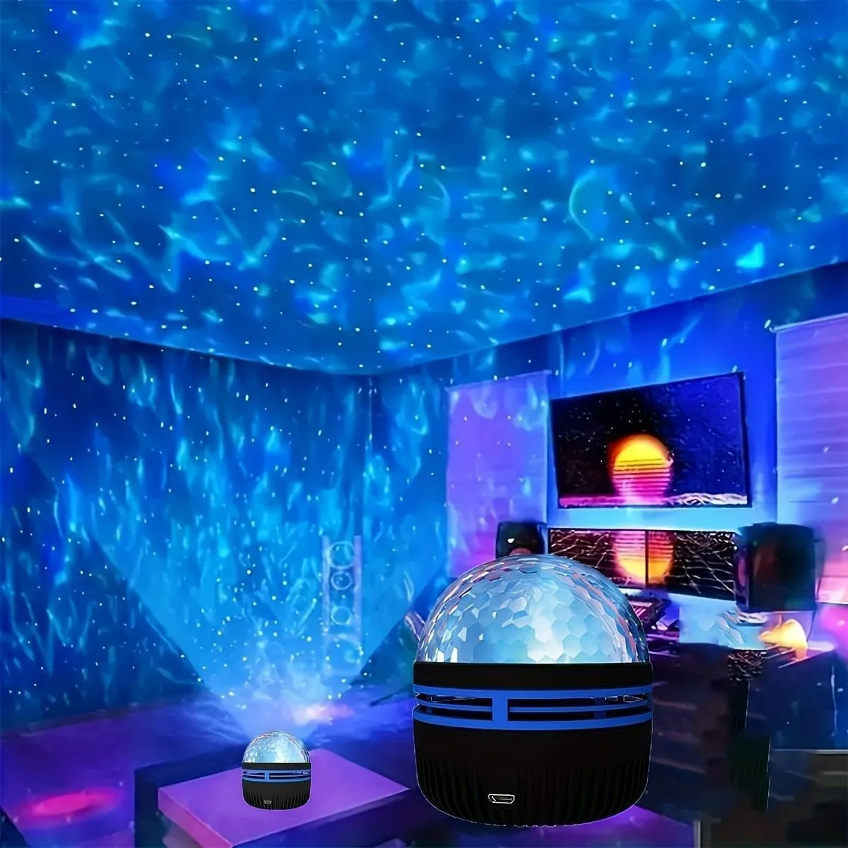 Projecteur LED Ciel Étoilé RGB Galaxie Lampe d'Ambiance Projection Noël Halloween Télécommande 7 Couleurs Rotation Automatique Maison