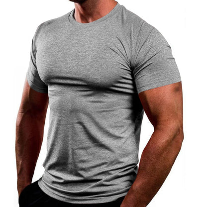 T-shirt slim respirant à séchage rapide pour homme, style Europe et États-Unis, haut de fitness, vêtements de sport, document solide, été, nouveau, 2024