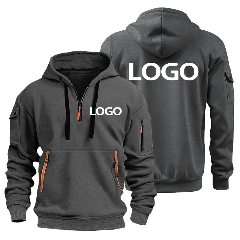 Sweat-shirt de sport européen pour hommes, ample et décontracté, avec fermeture éclair, poche sur le bras, personnalisé avec votre Logo, veste à capuche à épaules tombantes, pull