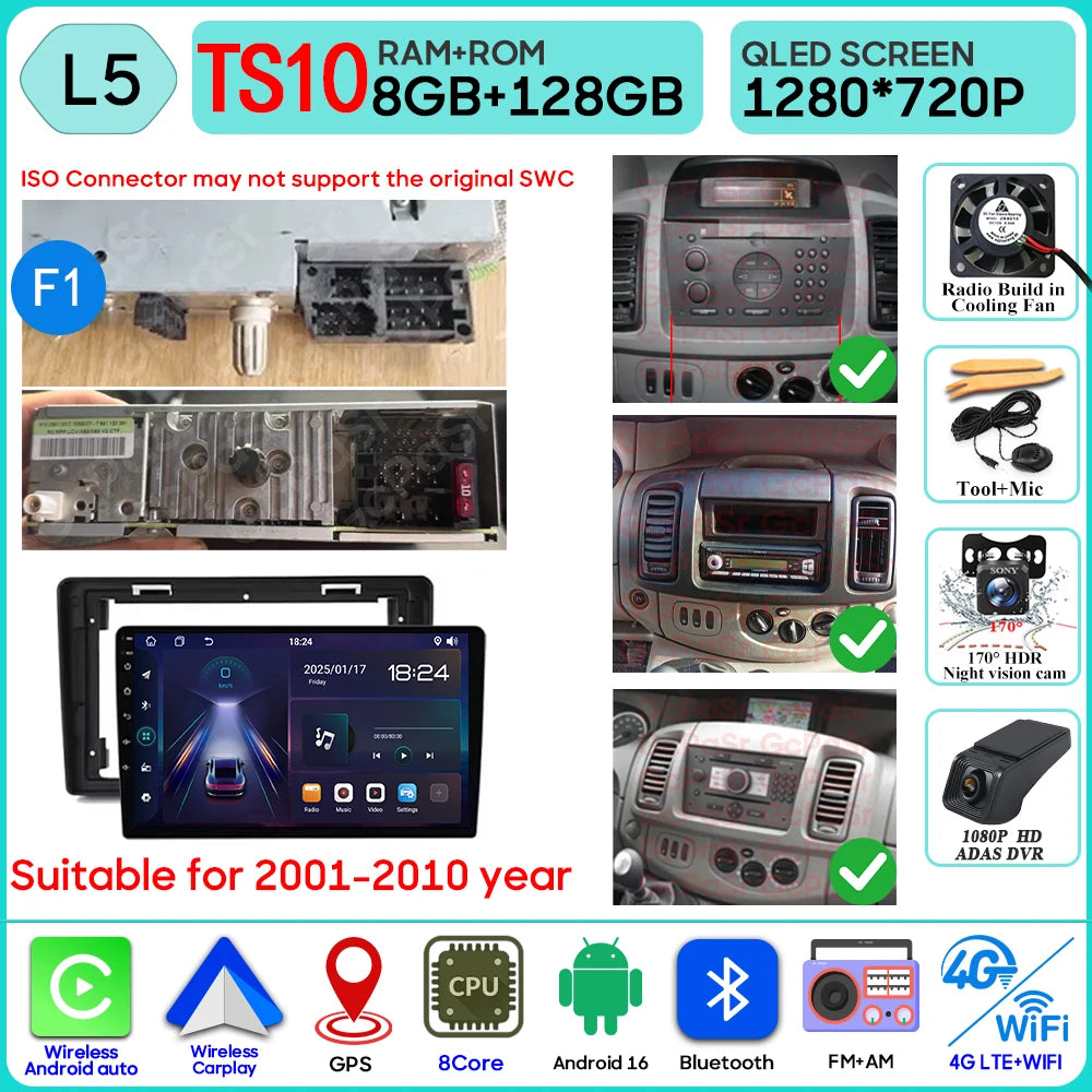 Autoradio Android 16 pour Renault Trafic 2 pour Opel Vivaro A pour Nissan primastar 2001 - 2014 GPS Navigation Carplay Android Auto