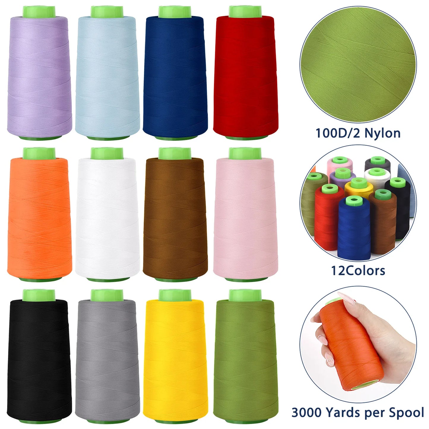 100D/2 3000 Yards fil à coudre en Nylon haute élasticité fil couleur fil à coudre bord couture fil soie fil élastique