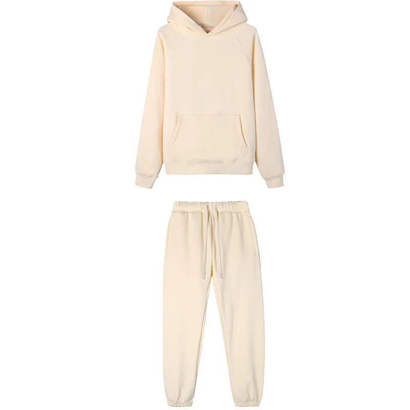 LOGO personnalisé bricolage marque ensembles à capuche Type de mode 2 pièces costume épais polaire Jogging surdimensionné survêtement à capuche + pantalon Streetwear