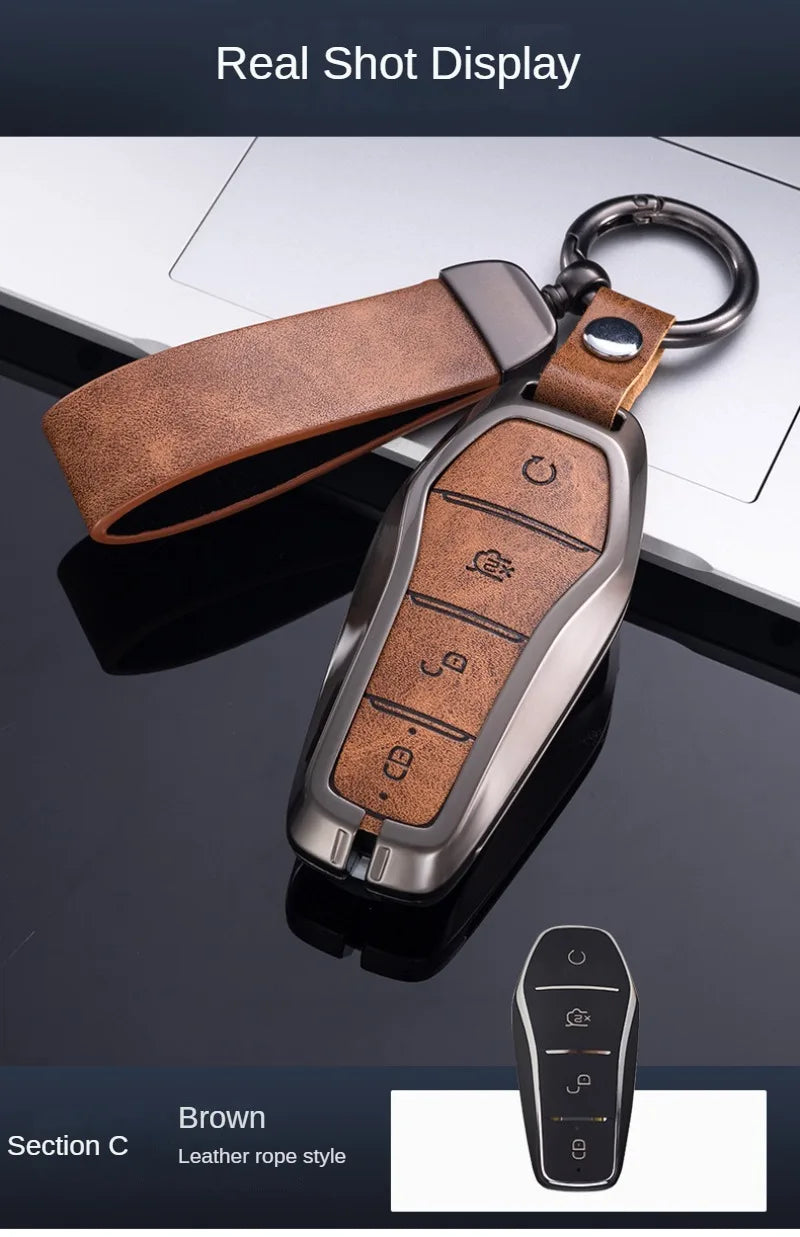 Étui pour clé pour BYD Song Plus Atto 3 Han EV Tang DM Qin joint dauphin cuir métal porte-clés à distance porte-clés accessoires de voiture