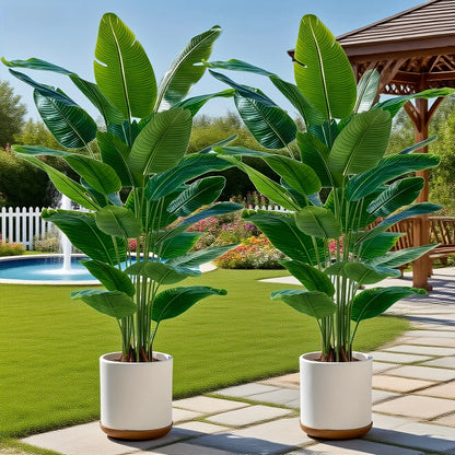 Arbres banane artificiels avec 48 feuilles tropicales réalistes, pour jardins, mariages, maisons, bureaux, sans Pots de fleurs, 2 pièces