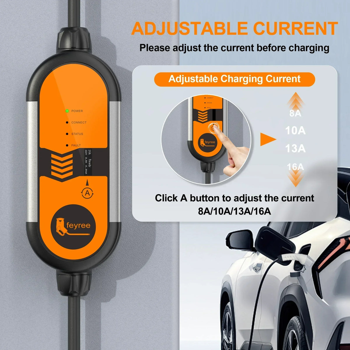 Fey123 Vope2-Chargeur de voiture électrique portable, câble de charge EVSE avec prise Schuko, courant réglable, 16A, 3,5 KW, 5m