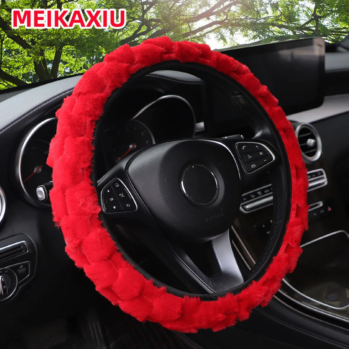 Anneau intérieur de voiture en fourrure de lapin artificielle 3D, couverture de volant gratuite adaptée aux articles de décoration de voiture de 14.5 à 15 pouces pour femmes