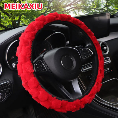 Anneau intérieur de voiture en fourrure de lapin artificielle 3D, couverture de volant gratuite adaptée aux articles de décoration de voiture de 14.5 à 15 pouces pour femmes