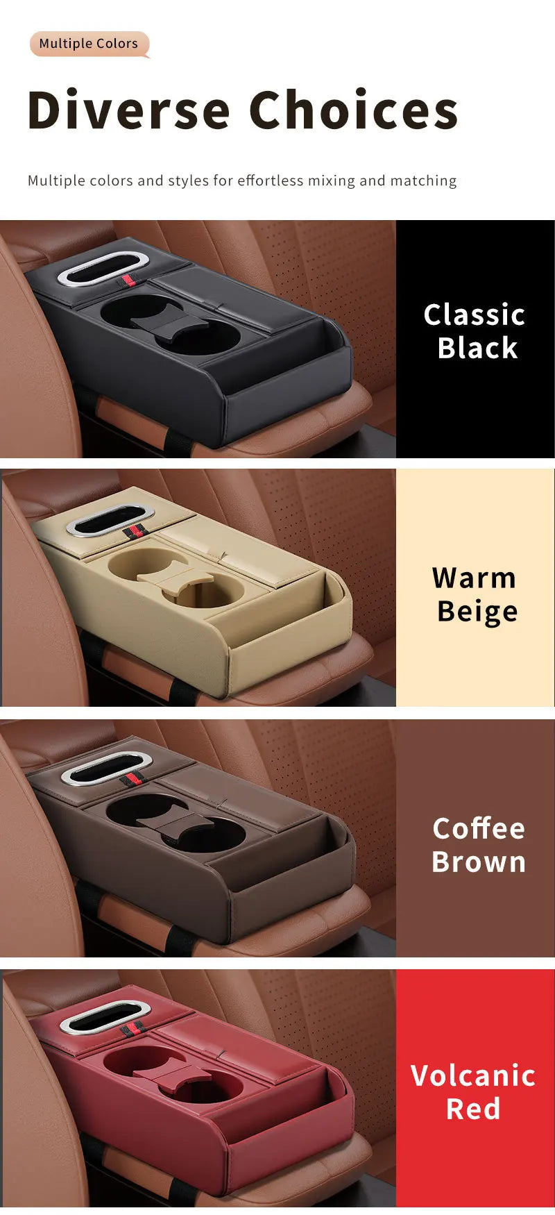 Boîte de rangement d'accoudoir de voiture, coussin de rehaussement, boîte à mouchoirs, support de verre d'eau, boîte de rangement multifonctionnelle pour voiture, coussin d'accoudoir de Console
