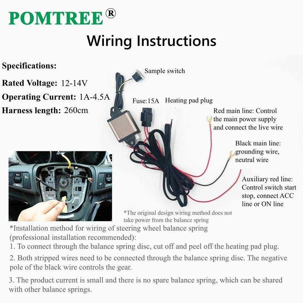 Kit de chauffage universel pour volant de voiture intégré, 12V 40W, coussin chauffant en fil d'alliage, système de commutation de contrôle du niveau de spécifications de voiture