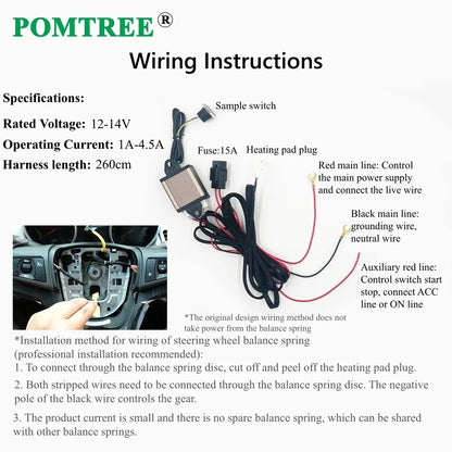 Kit de chauffage universel pour volant de voiture intégré, 12V 40W, coussin chauffant en fil d'alliage, système de commutation de contrôle du niveau de spécifications de voiture