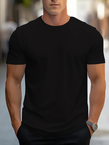 T-shirt d'été à manches courtes et col rond pour hommes, design de couleur unie, à la mode et simple, décontracté, polyvalent au quotidien, tissu doux