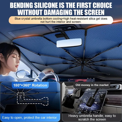 Parasol de pare-brise de voiture avec 360 ° Pare-soleil pour fenêtre avant, poignée pliable à Rotation, Protection UV, accessoires de voiture d'été