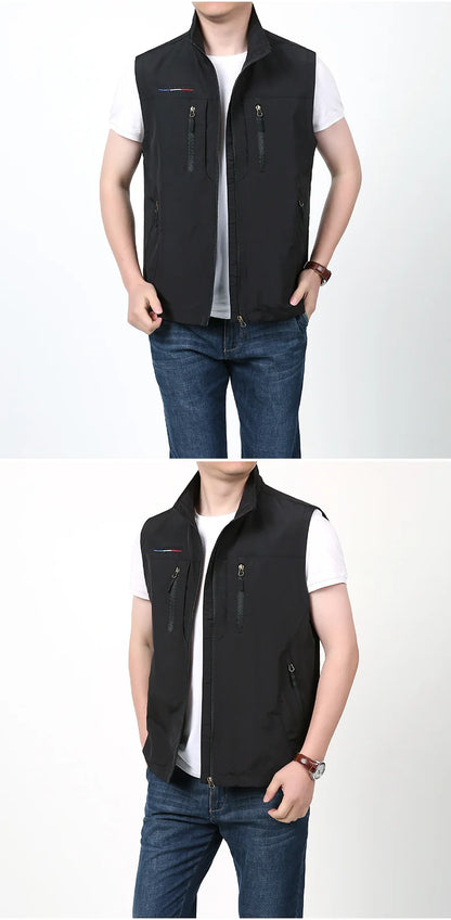 Grande taille hommes été en plein air randonnée gilet tactique multi-poches léger coque souple utilitaire voyage Safari Cargo gilet hommes