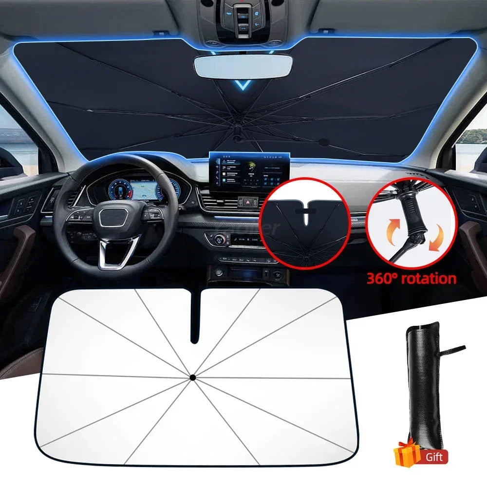 Parasol de pare-brise de voiture avec 360 ° Pare-soleil pour fenêtre avant, poignée pliable rotative, Protection UV, accessoires de voiture d'été