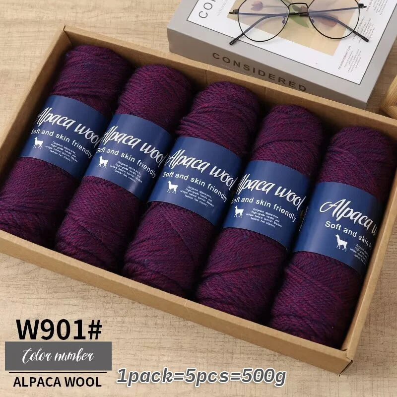 Fil de laine d'alpaga 500g, fil grossier, tissé à la main pour fabriquer des pulls chauds et à la mode, coupe-vent, vestes, foulards, chapeaux, fils