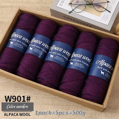 Fil de laine d'alpaga 500g, fil grossier, tissé à la main pour fabriquer des pulls chauds et à la mode, coupe-vent, vestes, foulards, chapeaux, fils