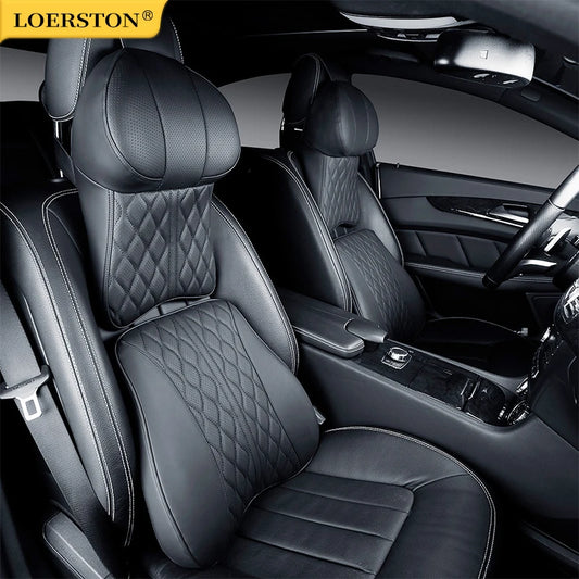 Appui-tête en cuir pour voiture, Support lombaire en mousse à mémoire de forme, oreiller de cou, coussin de dos, Support de taille, accessoires d'intérieur de voiture