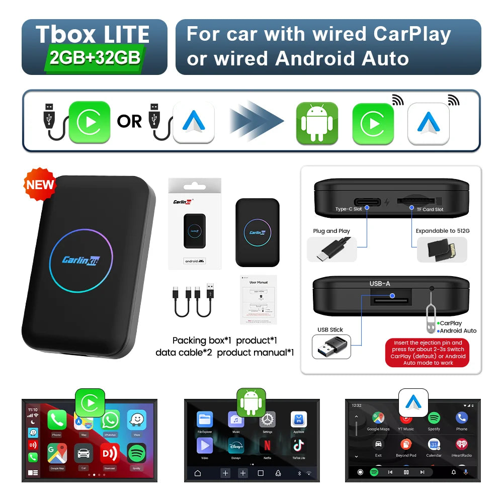 CarlinKit Android TV Box CarPlay Ai Box يدعم نتفليكس IPTV متجر جوجل بلاي لاسلكي CarPlay و Android Auto Box اتصال تلقائي