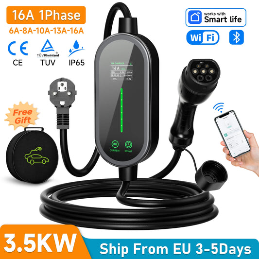 AFEEV Type2 chargeur EV Portable 3.5KW 16A chargeur de voiture électrique EVSE câble de charge rapide Wallbox WiFi APP contrôle Bluetooth