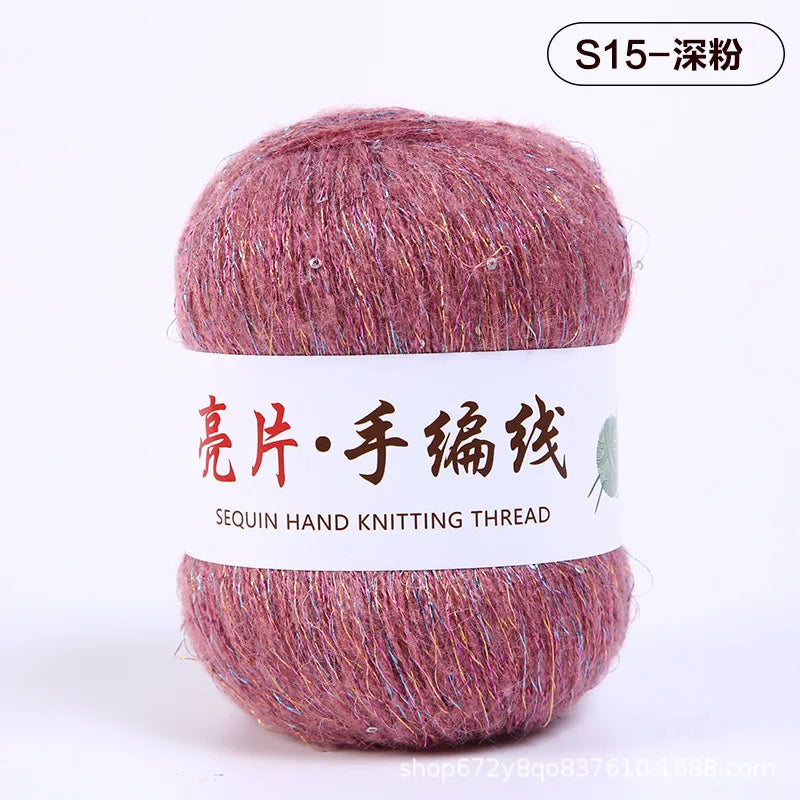 Fil de mohair de dentelle avec paillettes, fil de boucle de crochet, paillettes brillantes, pull de bricolage, 150g, 50G * 3