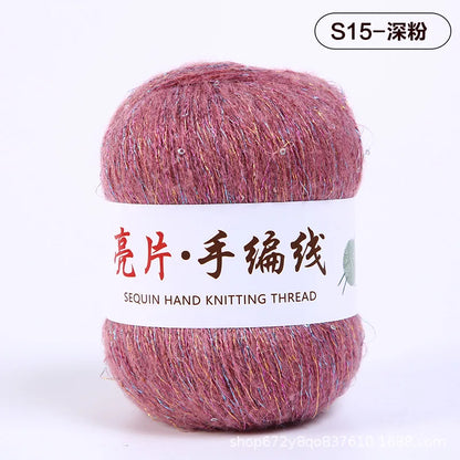 Fil de mohair de dentelle avec paillettes, fil de boucle de crochet, paillettes brillantes, pull de bricolage, 150g, 50G * 3