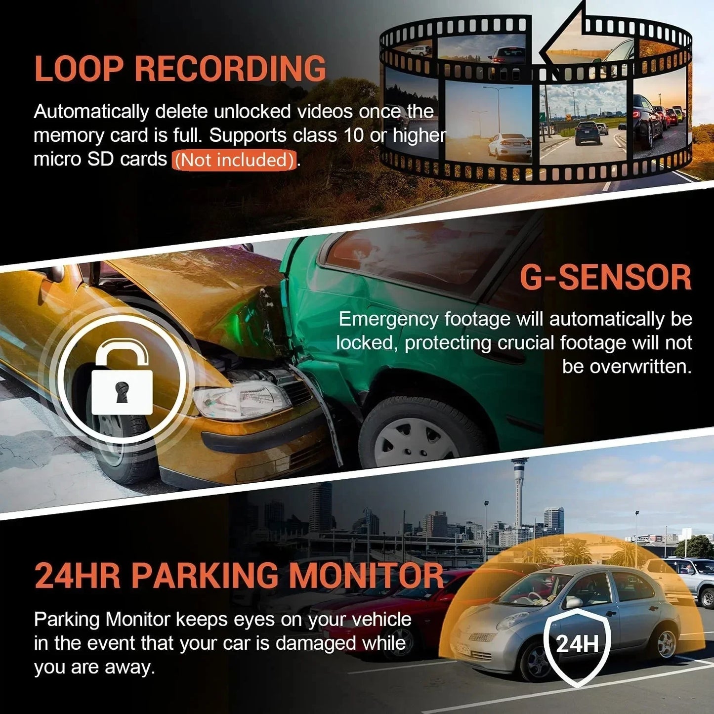 Caméra de tableau de bord pour touristes, caméra de voiture, avant et intérieur, vision nocturne IR, boucle statique, grand angle, DVR, WiFi, 1080P
