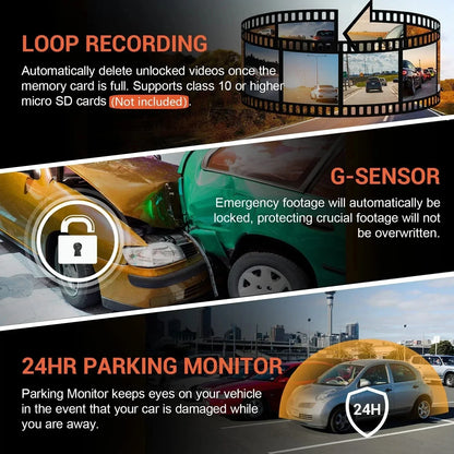 Caméra de tableau de bord pour touristes, caméra de voiture, avant et intérieur, vision nocturne IR, boucle statique, grand angle, DVR, WiFi, 1080P