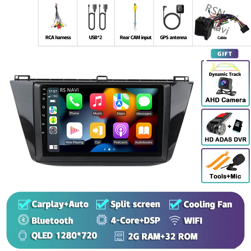 Android 15 Carplay Auto 2K écran autoradio lecteur multimédia pour Volkswagen Tiguan 2 Mk 2016 2017-2019 2 din Autoradio stéréo