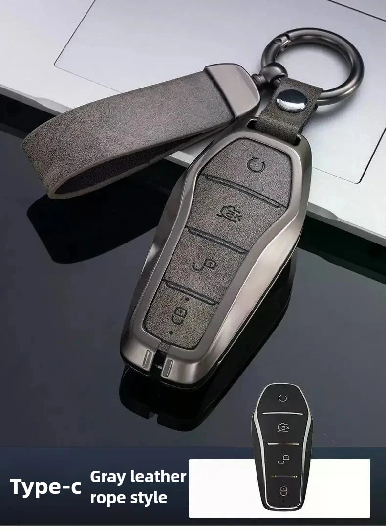 Étui pour clé pour BYD Song Plus Atto 3 Han EV Tang DM Qin joint dauphin cuir métal porte-clés à distance porte-clés accessoires de voiture