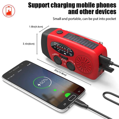 Lampe de Camping solaire alimentée par manivelle, avec Radio AM/FM, pour l'extérieur, chargeur USB, lampe de poche multifonctionnelle à Dynamo LED, 2000mAh