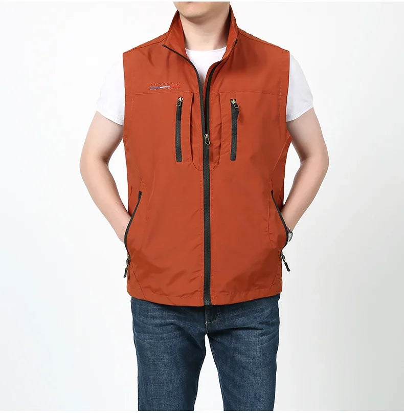 Grande taille hommes été en plein air randonnée gilet tactique multi-poches léger coque souple utilitaire voyage Safari Cargo gilet hommes