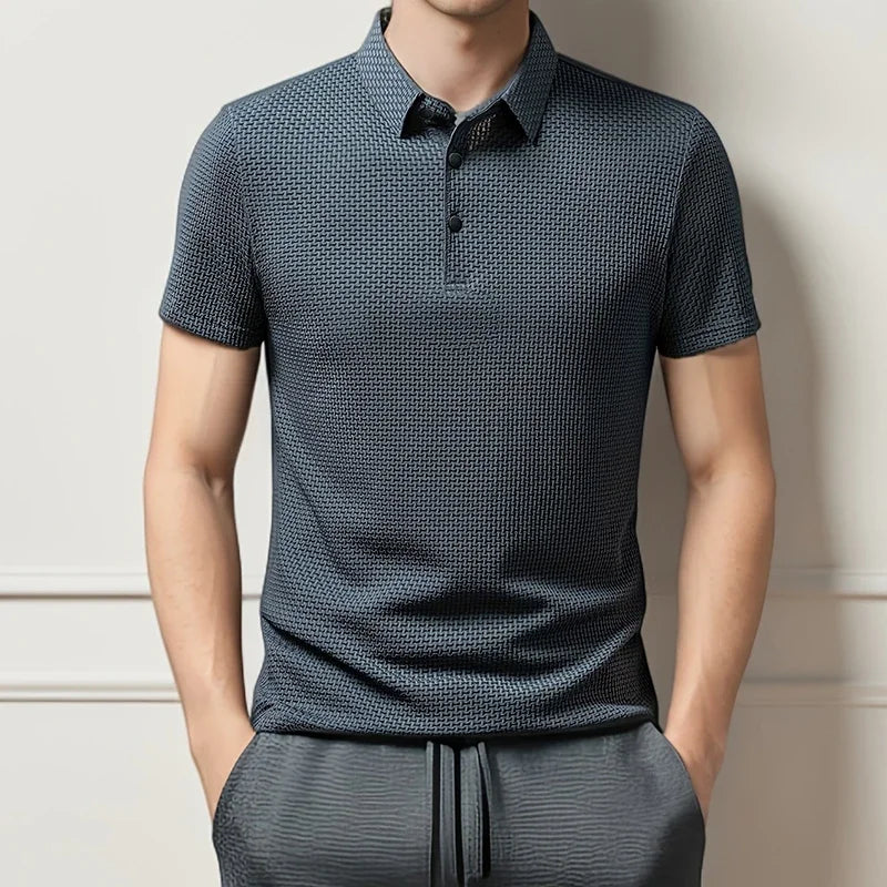 2025 hommes d'affaires décontracté à manches courtes fleur d'os couleur unie POLO mode respirant confortable été polyvalent haut