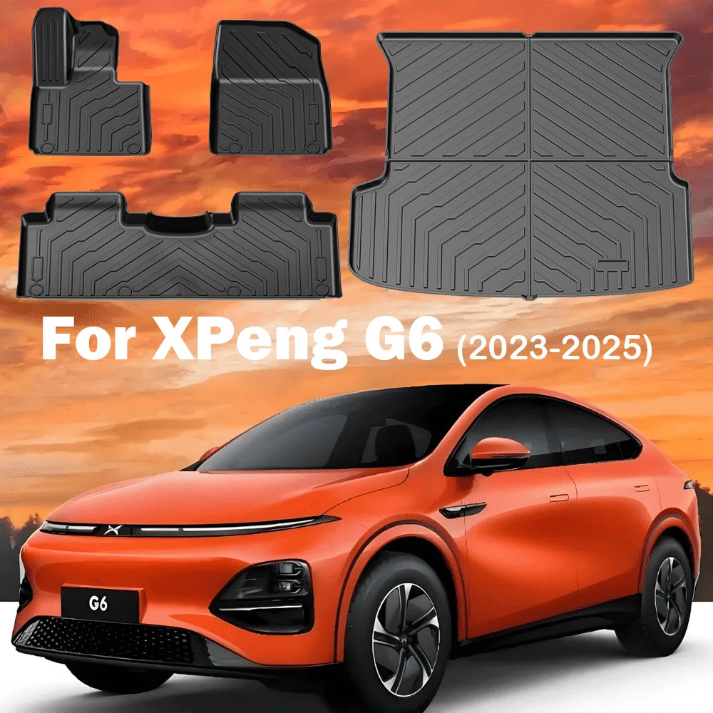 Tapis de sol de voiture pour Xpeng G6 2023 – 2025, doublure de chargement, tapis de coffre TPE 3D Xiaopeng, imperméable, plateau inodore, conduite à gauche