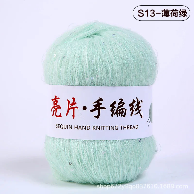Fil de mohair de dentelle avec paillettes, fil de boucle de crochet, paillettes brillantes, pull de bricolage, 150g, 50G * 3
