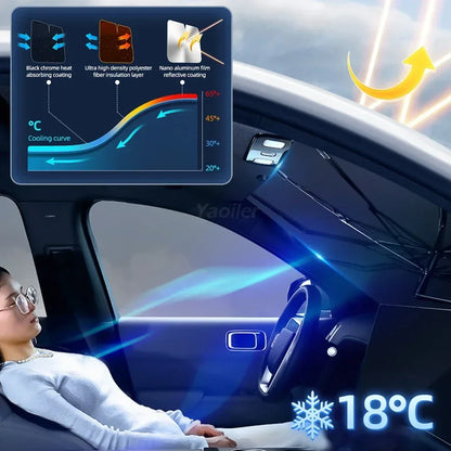 Parasol de pare-brise de voiture avec 360 ° Pare-soleil pour fenêtre avant, poignée pliable rotative, Protection UV, accessoires de voiture d'été