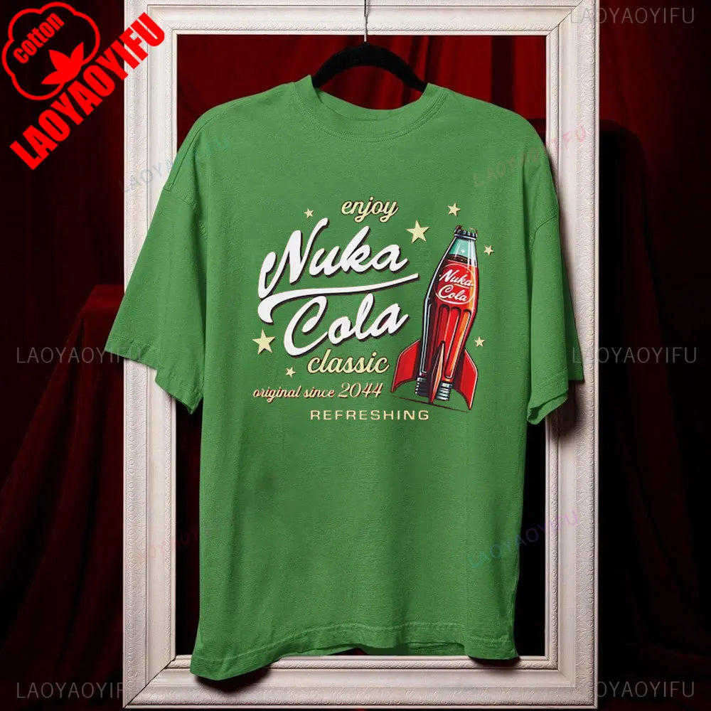 تيشيرت Nuka Cola Fallout للجنسين من القطن الناعم، تي شيرت مضحك، تي شيرت أحمر عتيق 2044، تي شيرت علوي، هدية للمعجبين، ملابس رجالية، هاراجوكو