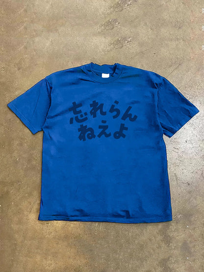 T-Shirt d'été décontracté à manches courtes, bleu vif, imprimé graphique de dessin animé, en coton, coupe régulière, col rond, respirant, ample, unisexe